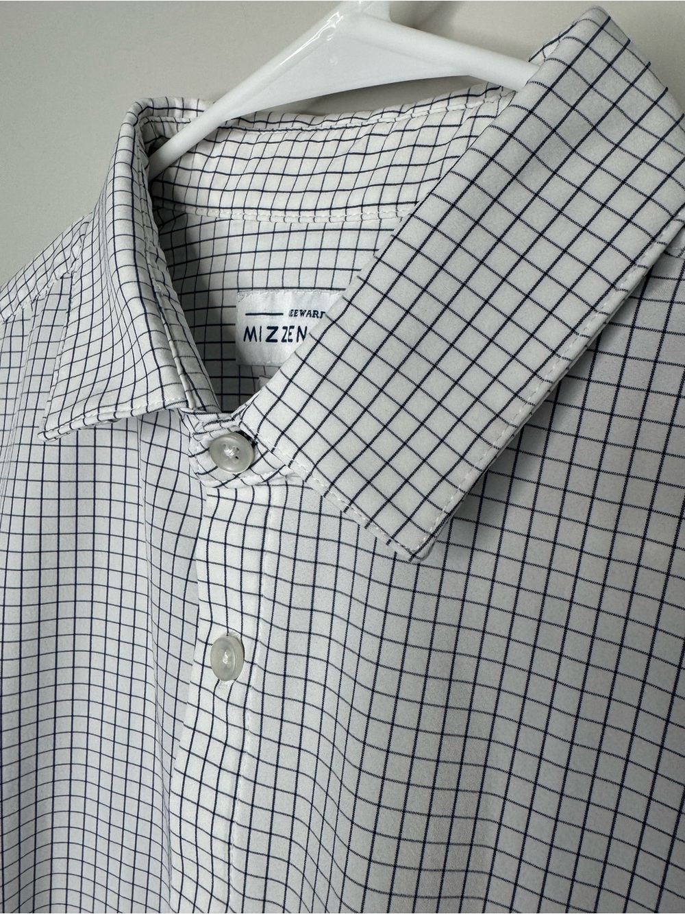 Mizzen+Main Leeward Navy White Windowpane Check Performance Dress Shirt XL